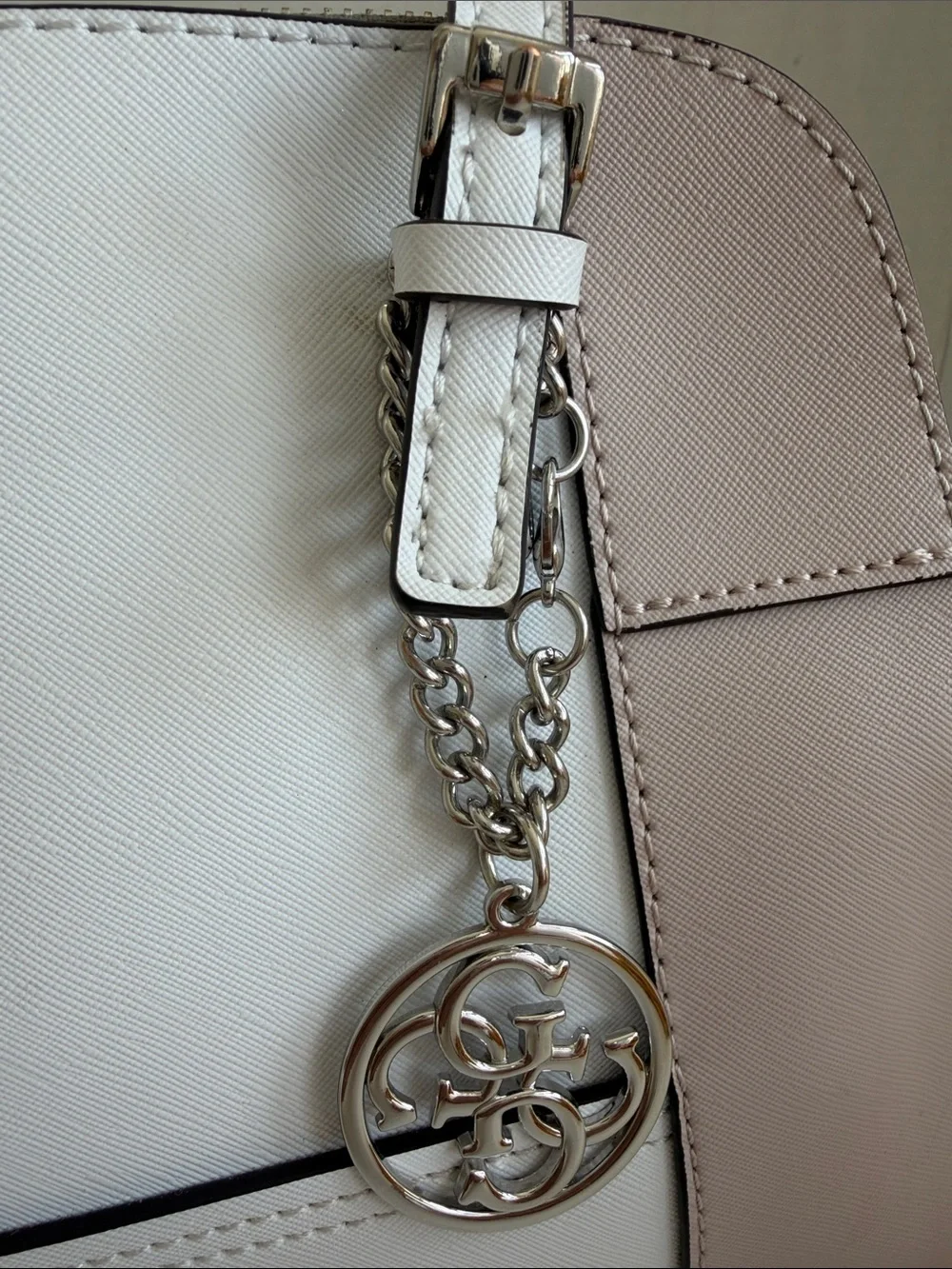 Guess Colorblock Dome Satchel — White, Gray & Blush